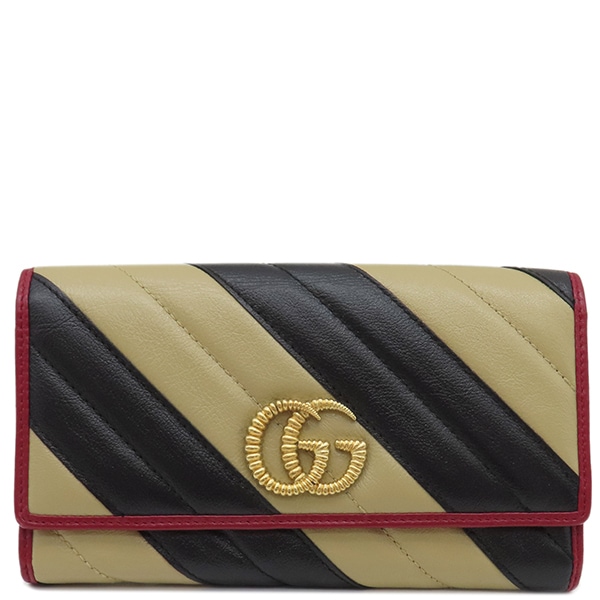 グッチ GUCCI 長財布 GGマーモント コンチネンタルウォレット レザー マルチカラー ゴールド金具 ベージュ ブラック 二つ折り 573809【中古】