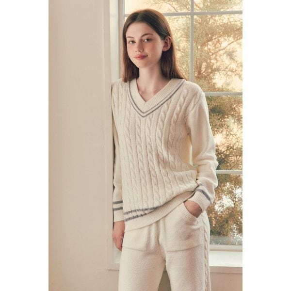 ヴィーナス正常 Vネックケーブル編みジャカードセーター 女性 室内着 上下セット VEV3976W VEP.._P409332059