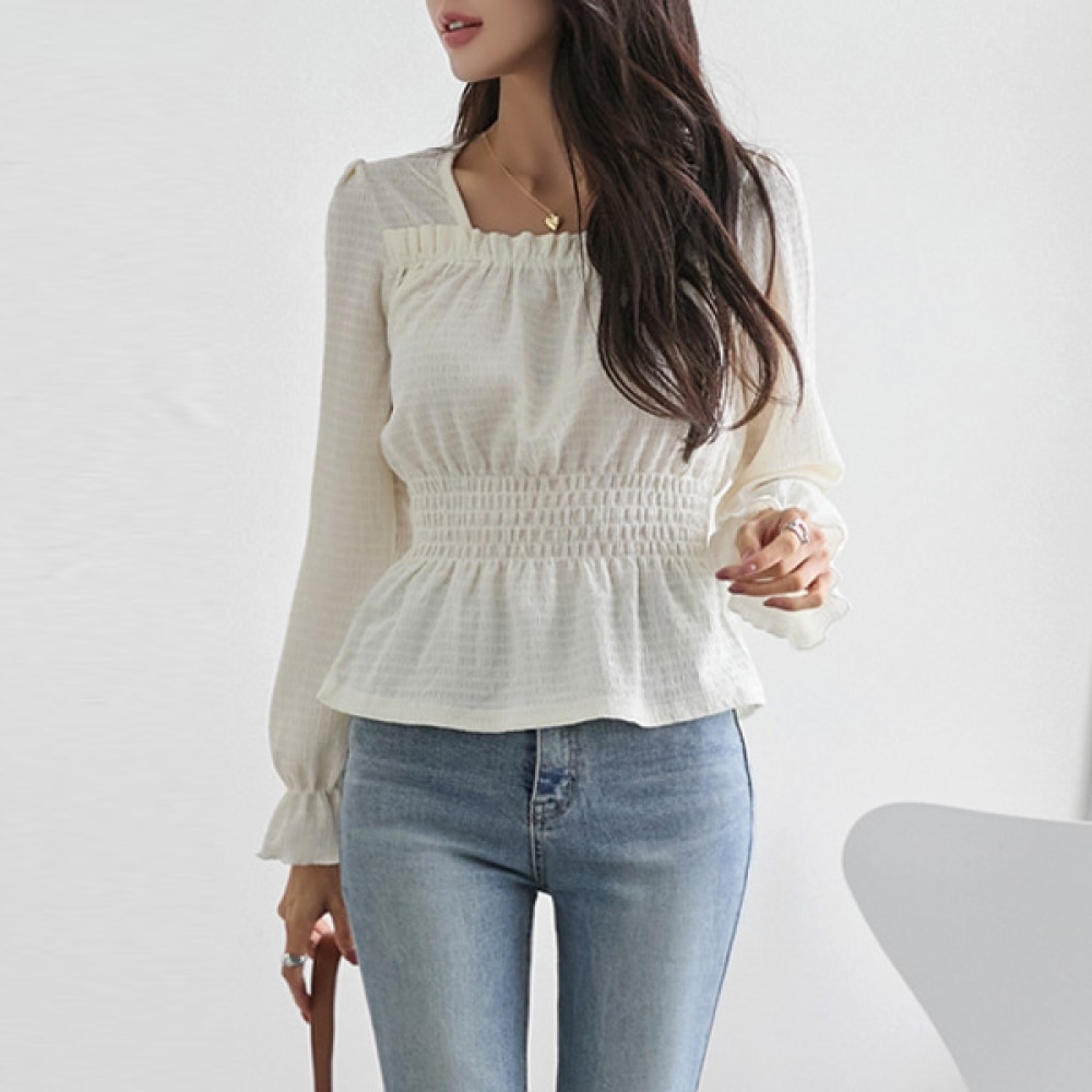 (NAK21) スモークバンディングスクエアネックブラウス DM41-T-16