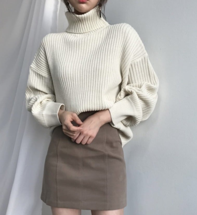 トップス デート モテアイテム ニットソー 長袖 ハイネック タートルネック リブニット 可愛い きれいめ 上品 おしゃれ かっこいい 可愛い ラブリー キュート ガーリー クール モード系