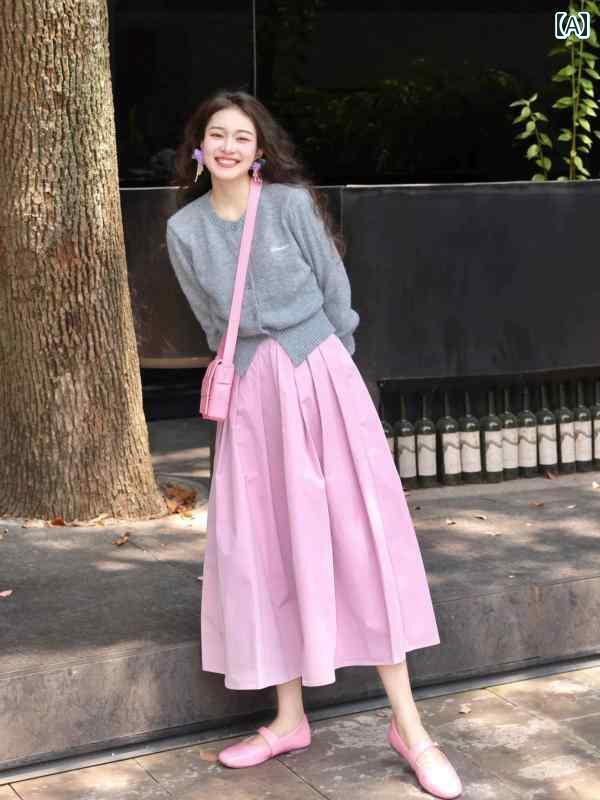 レディース　スカート　ハイウエスト ROUJE NAIVE ピンク ハイウエスト スリム プリーツスカート 女性 通勤 ミディアム 丈 aライン スカート アンブレラ 9,011円