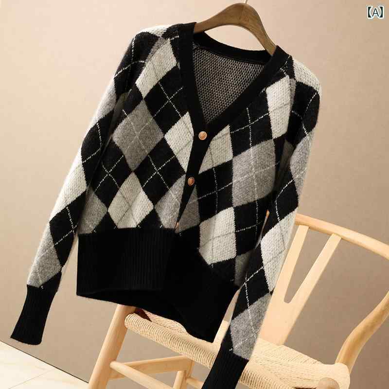 ニット レディース カーディガン おしゃれ カジュアル 春秋 セーター Vネック アール ウール ブラックグレー ブラックキャメル