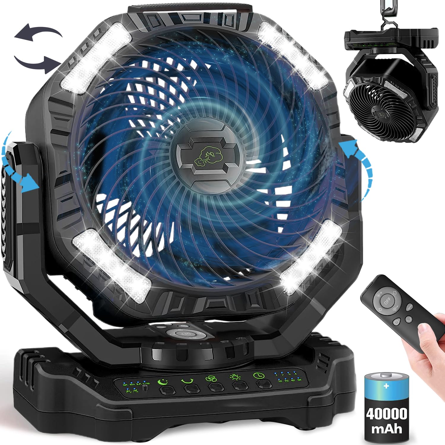 【自動首振り＆40,000mAh】キャンプ扇風機 アウトドア扇風機 充電式扇風機 充電式ファン コードレス リモコン付き 切タイマー 小型 屋外 業務用 工業扇 工場扇 サーキュレーター 風力4段階