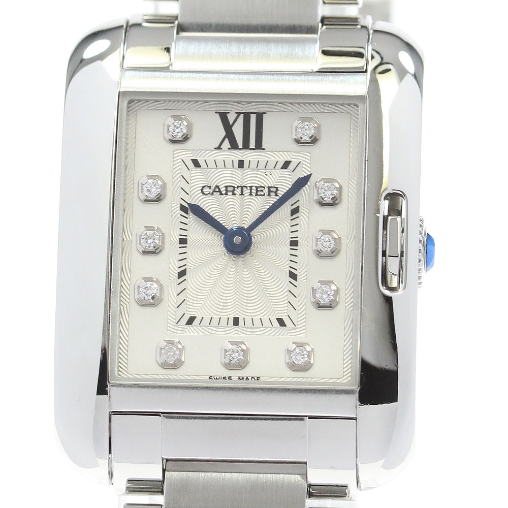 カルティエ CARTIER W4TA0003 タンクアングレーズ 11Pダイヤ クォーツ レディース 良品 _862633【中古】