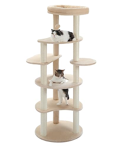 (ぺテぺラ) キャットタワー スリム 大型猫用 猫タワー 多頭飼い おしゃれ かわいい インテリア 据置 麻紐 爪とぎ おもちゃ コンパクト 省スペース 人気 運動不足解消 倒れ防止策 - 高さ154