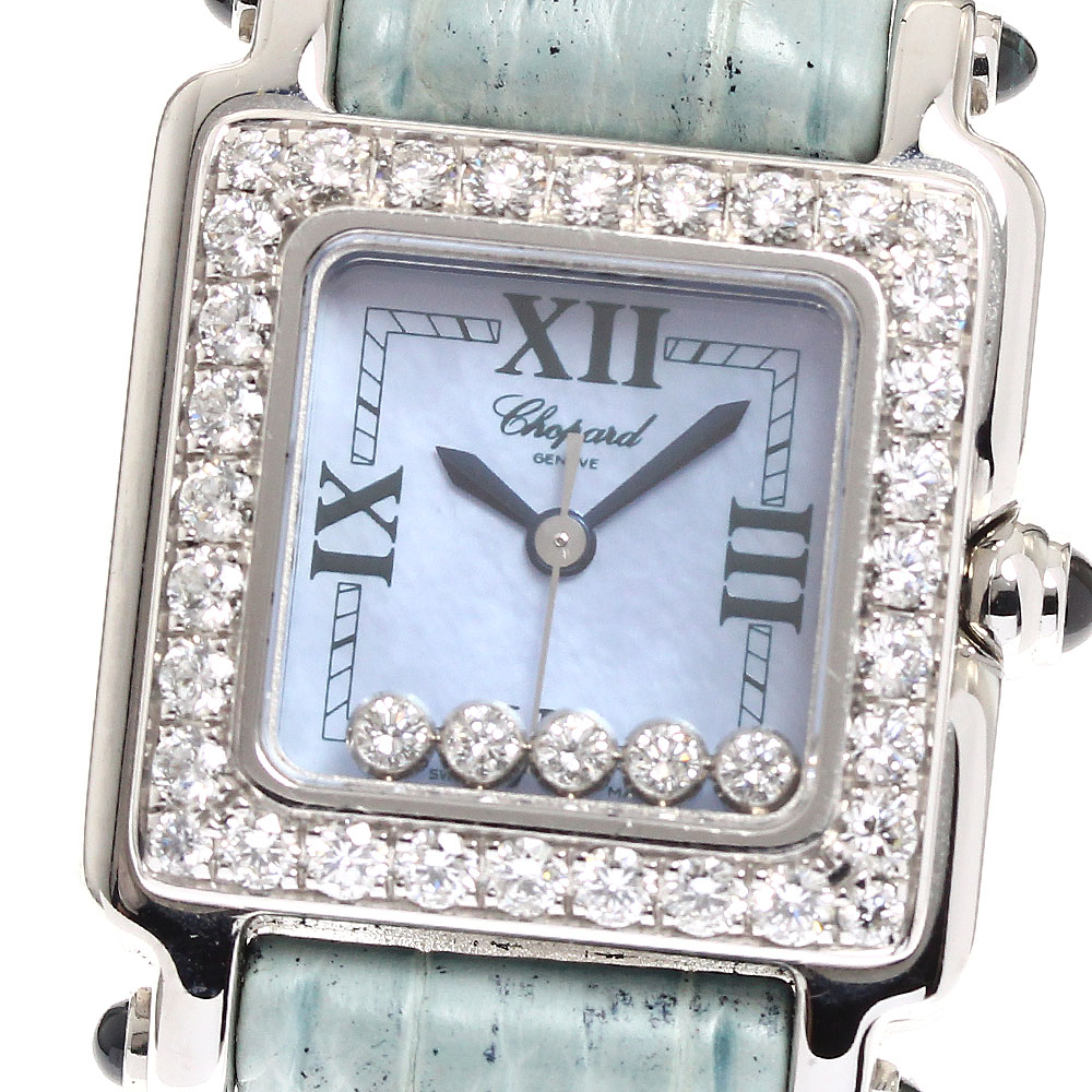 ショパール Chopard 27/8894-23/11 ハッピースポーツ スクエアミニ ダイヤベゼル 5Pダイヤ クォーツ レディース _907818【中古】