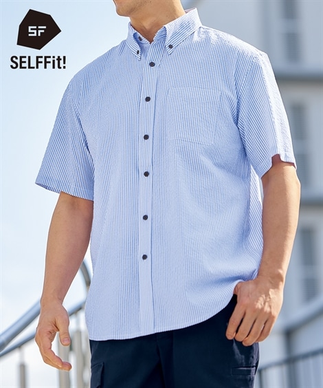 長袖シャツ サッカーボタンダウン半袖シャツ 大きいサイズ有 消臭テープ付