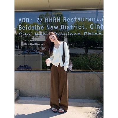 ゆったりワイドパンツ女性垂れ下がった感の筒モップパンツハイウエストで痩せて見えるカジュアルパンツ