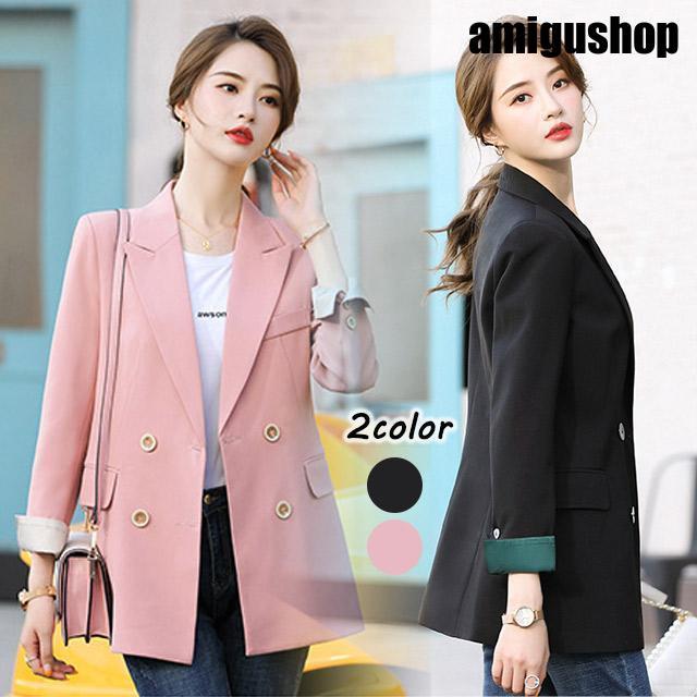 ブラック テーラードジャケット レディース 通勤 OL オフィス スーツジャケット アウター 春秋 ピンク ジャケット 大きいサイズ 20代 30代 40代