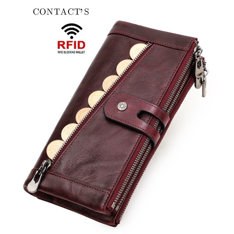 RFID盗難防止ブラシレザーレディース財布女性のクラッチバッグ