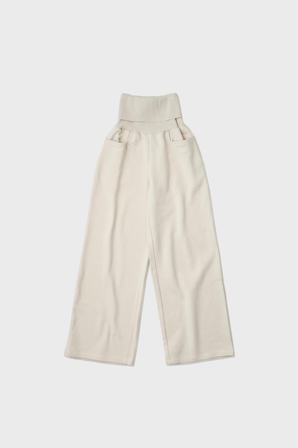 【LOW CLASSIC】 WIDE WAISTBAND PANTS : LIGHT BEIGE