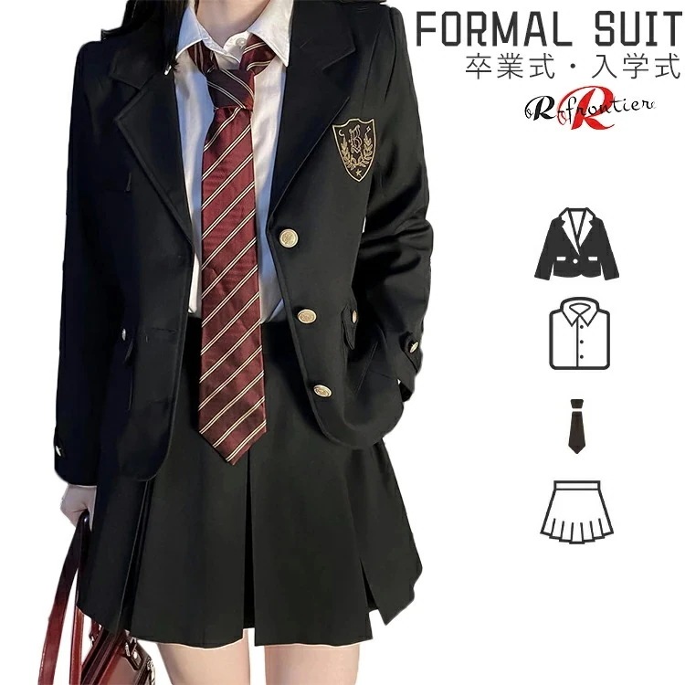 【2026新品販売】 卒業式 女の子 入学式 韓国 高校生 卒服 制服 黒 入学式 中学生 学生服 小学生 可愛い フォーマ ル 女子 中高生 ジャケット シャツ ネクタイ スカート 4点セッ