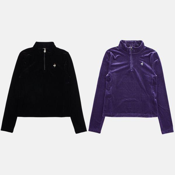 女性スリムフィットハーフジップベルベット長袖Tシャツ QP422ORLO1_P407300004