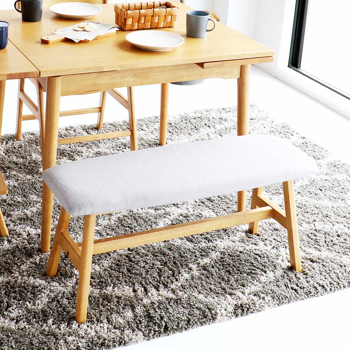 ダイニングベンチ 幅90cm E-Toko コンパクト ベンチ ダイニング 木製 天然木 ファブリック 布張り 北欧 ダイニングチェア 長椅子 1人用 2人用 食卓 リビング ベンチチェア