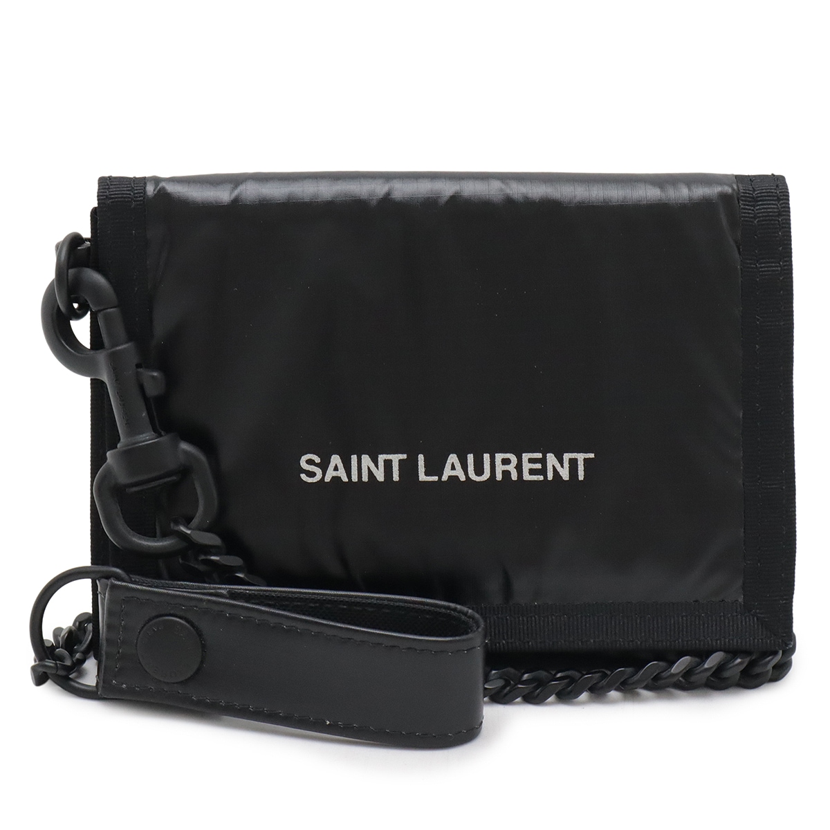 YSL イブサンローラン NUXX ヌックス チェーンウォレット 3つ折財布 三つ折り ナイロン ブラック 58437