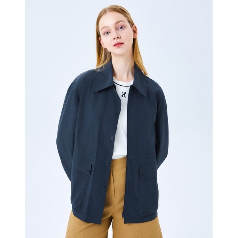 (ヘッジズレディース) 24SS グレーソリッドコットンブレンド長袖カジュアルジャンパー HSJU4B402G3