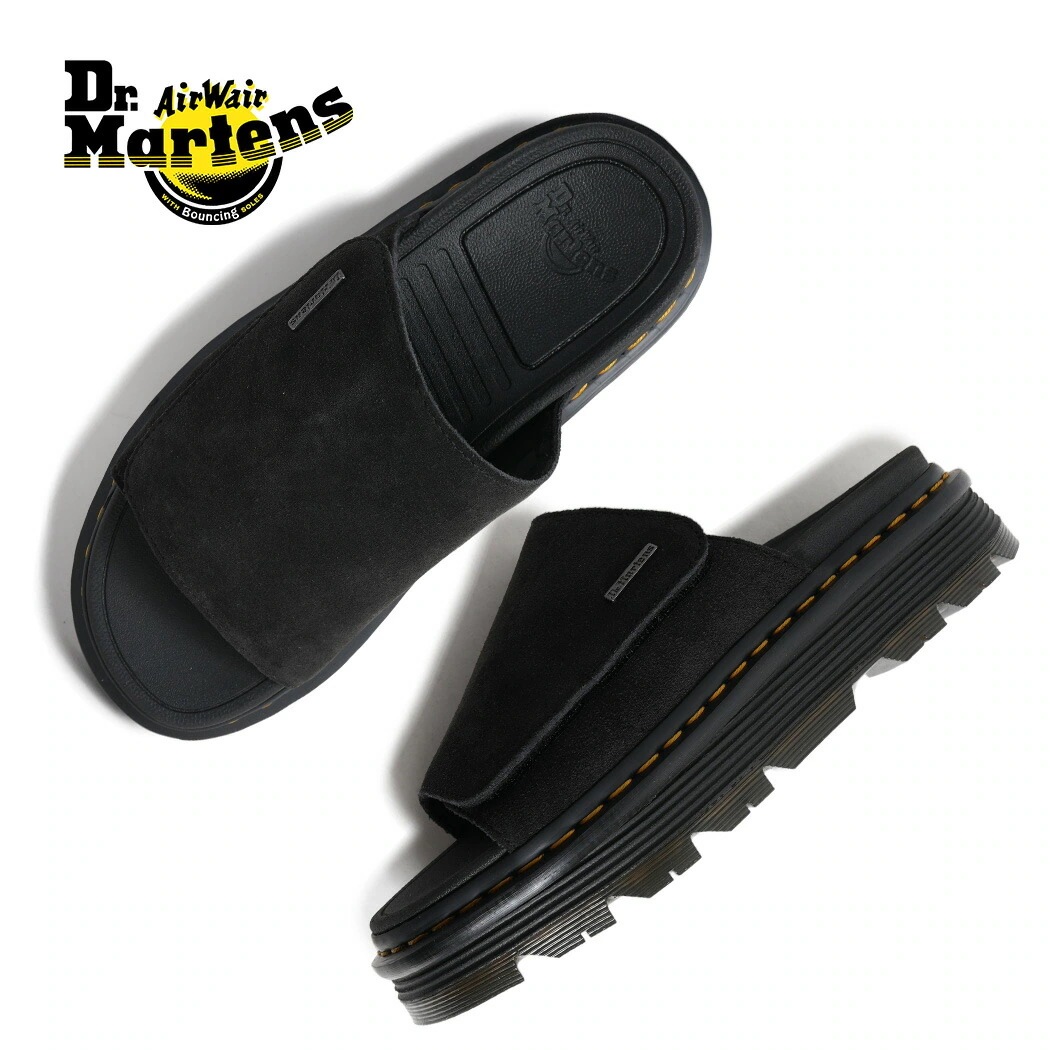 Dr.Martens ドクターマーチン ZEBZAG SLIDE ゼブザグ スライド サンダル BLACK ( スエード 黒 ブラック SANDAL イエローステッチ メンズ レディース 424090