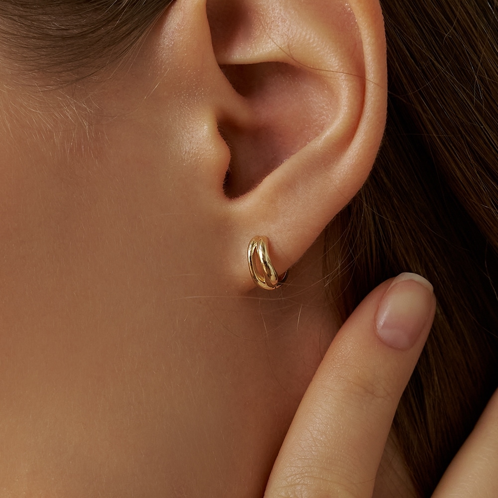 LUNNE 14k ダブルラインウェーブボリュームワンタッチピアス 14k ゴールド #LFE05