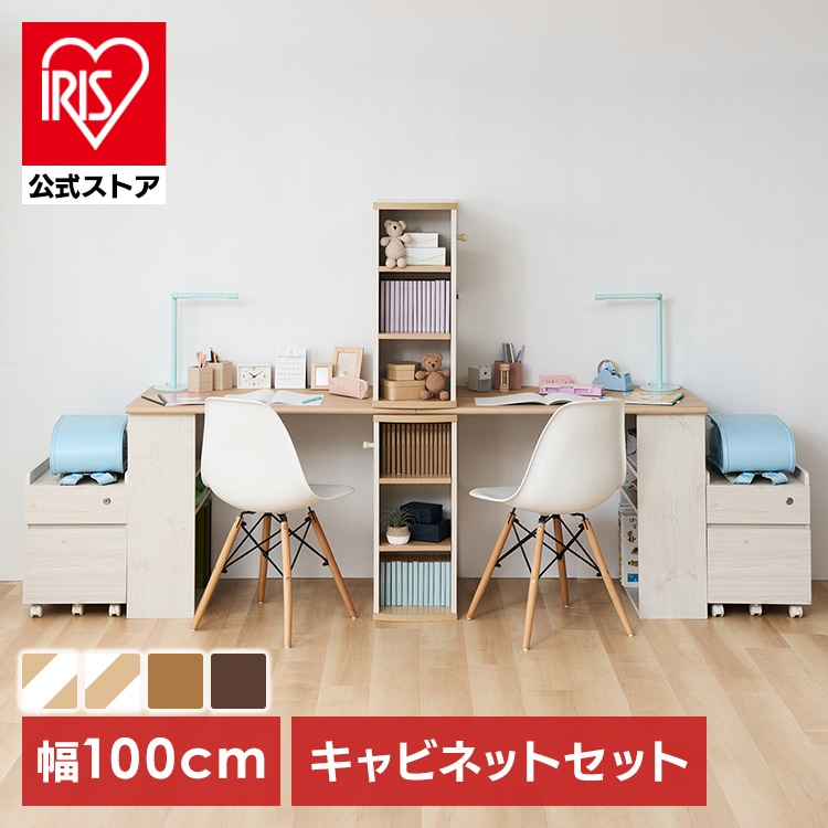 学習机＋収納セット 勉強机＋収納セット 兄弟 姉妹 コンパクトデスク キャビネット ツインセット FJ-024-IR/FJ-029-IR