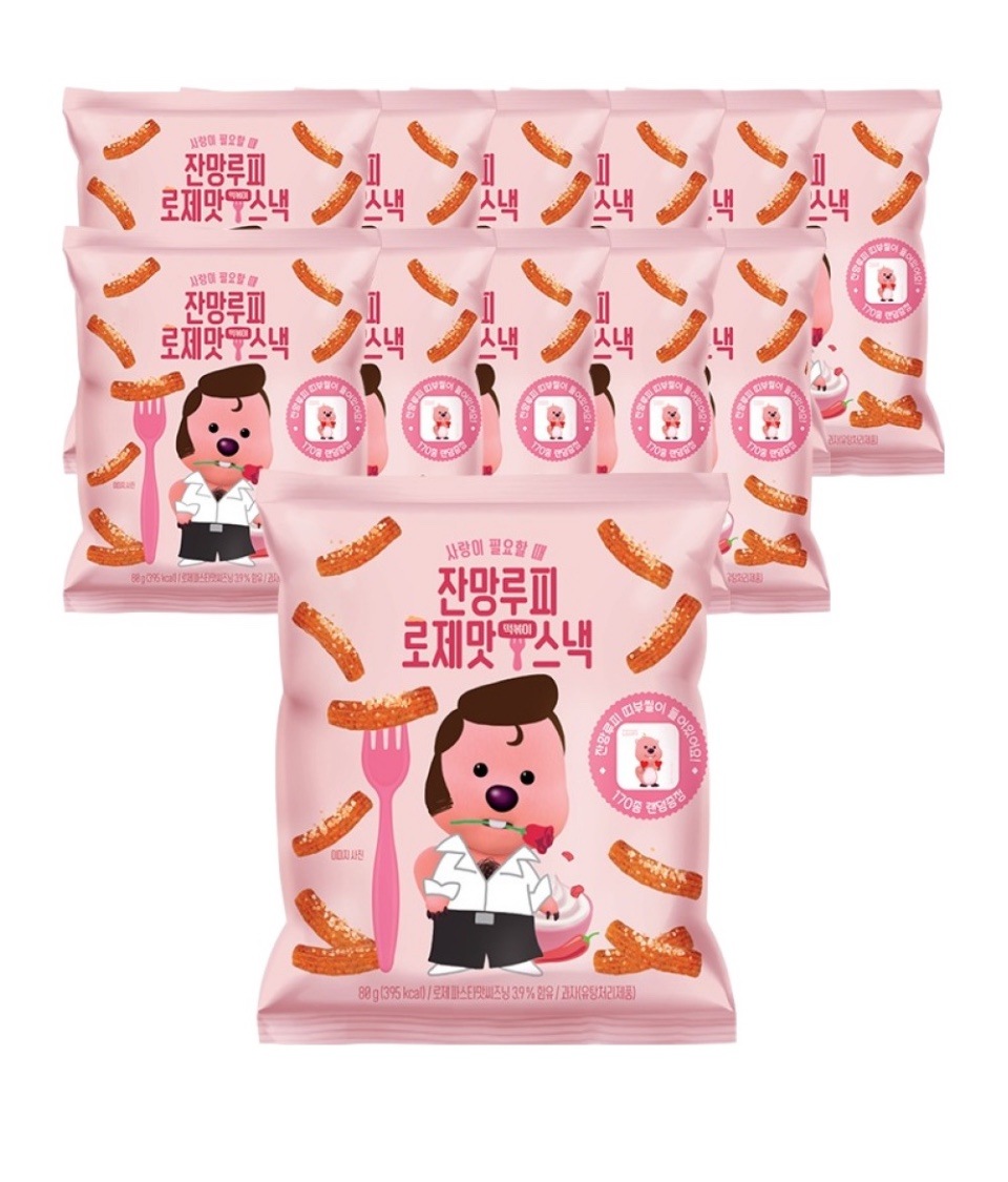 韓国限定 ルピ ロゼトッポッキ スナック 12個セット 띠부씰付き 甘辛味 人気キャラクター お菓子 ギフト잔망ルピ ロゼトッポッキスナック 12袋入り 띠부씰入り 韓国限定 付き 韓国お菓子
