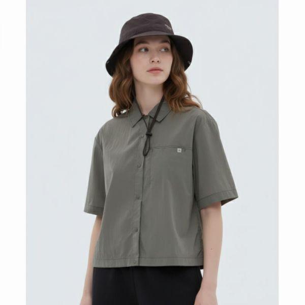 SNOWPEAK APPAREL ブライト 女性 セミクロップ 半袖シャツ オリーブ S24MWFSH75