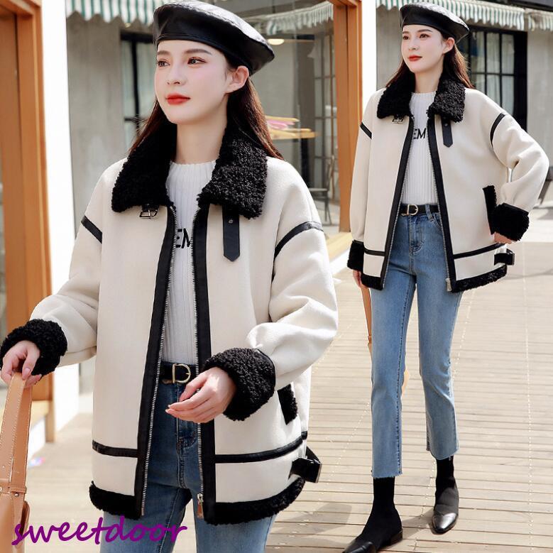 新作 秋冬コート ムートンコート レディースショートコート ゆったり裏ボア厚手コート フェイクファーコート 保温 毛皮コート ベージュ ライダース