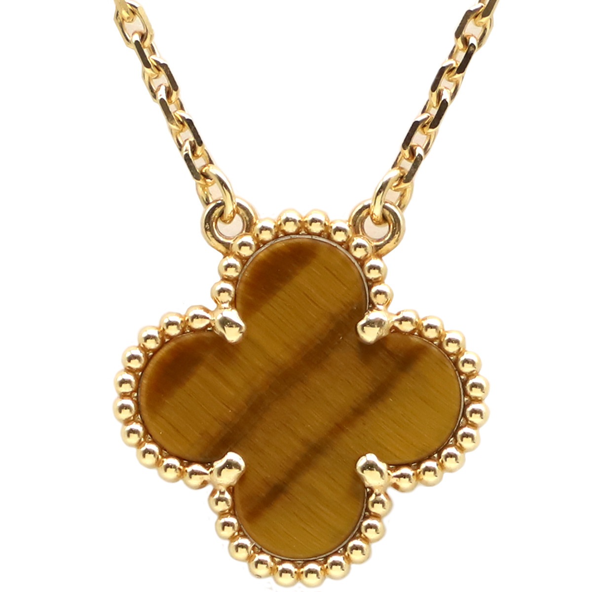 ヴァンクリーフアーペル Van Cleef & Arpels ネックレス ヴィンテージ アルハンブラ タイガーアイ K18YG タイガーアイ マザーオブパール ブラウンXイエローゴールド 750 18