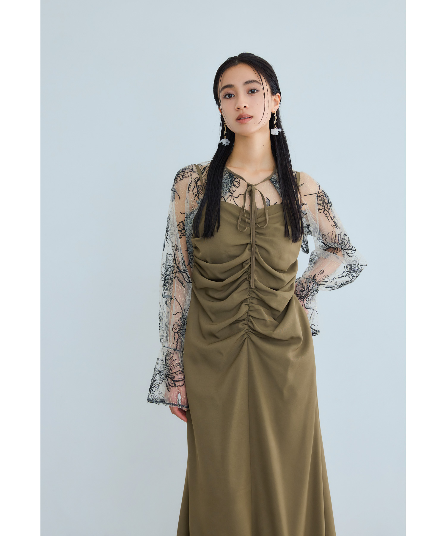 Many wayゴールドフラワードレス パーティードレス 結婚式 花柄 ボレロ キャミワンピース 2点セット ロング丈 ギャザー リボン お呼ばれ パーティー 二次会 披露宴 謝恩会 成人式 同窓会