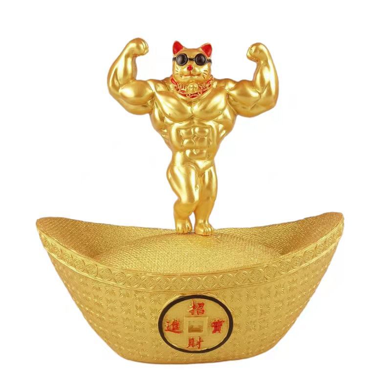 招き猫 貯金箱 富を呼ぶ 元気 筋肉ムキムキ オブジェ ボディービル 中国 China 玄関 リビング 開店祝い 引っ越し祝い ギフト ゴールド 金 5,220円