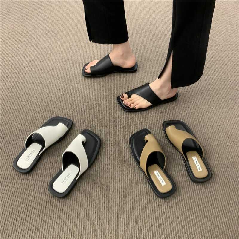 レディース トング サンダル フラットサンダル コンフォート ぺたんこ オープントゥ ローヒール PU 軽い かっこいい カジュアル 大人 流行り 上品 きれいめ シンプル クラシック エレガント l