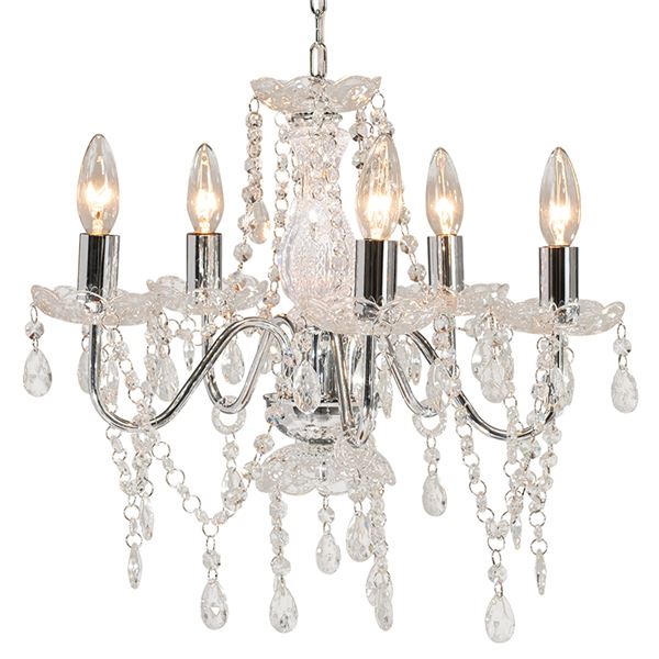 ガラスシャンデリア シルバー （約）幅45cm 組立式 シャンデリア球（E17/40W）x5個付