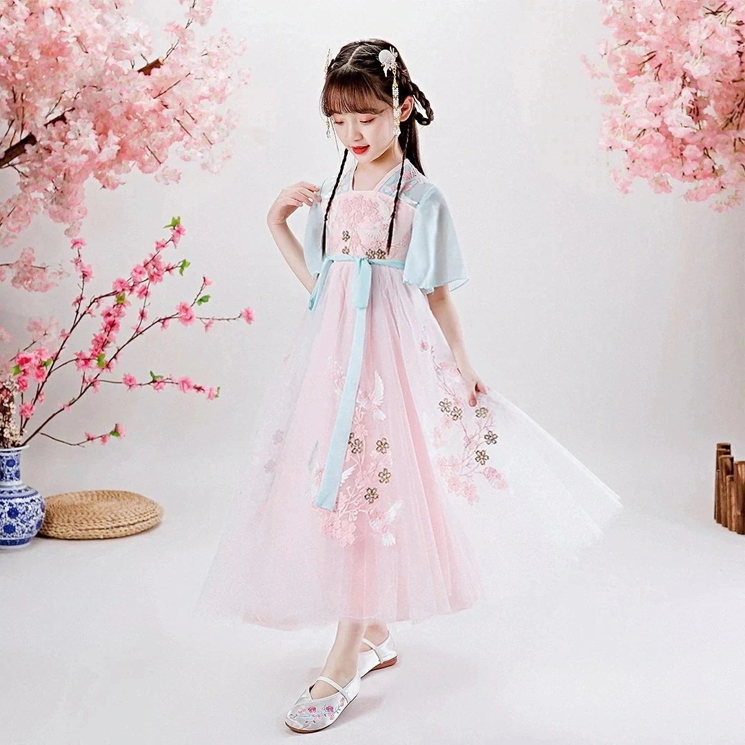 との子供用漢服ふくらんでいるガーゼスタイルのチャイナドレスプリンセスドレス唐スーツフラワーガールワンピースドレスその他 ワンピースドレス