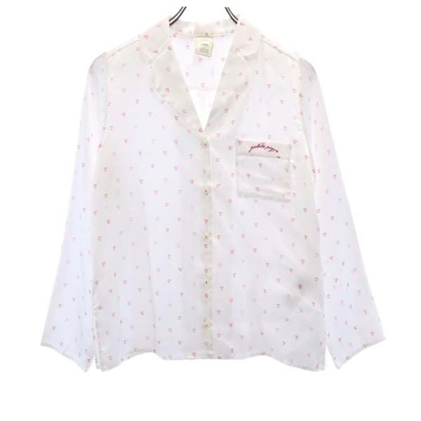 総柄 長袖 ルームウェア F オフホワイト パジャマ サテンシャツ ジェラピケ レディース