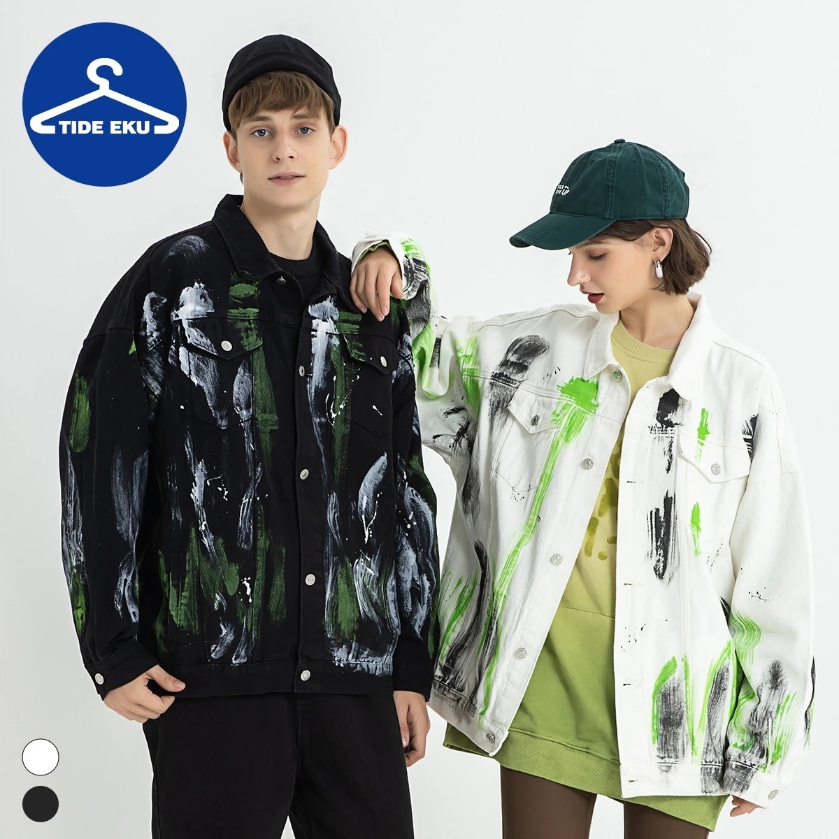 2024プリント迷彩ジャケットジュアルでゆるい多ポケット蛍光緑染め春トレンチコート