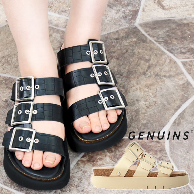 ジェニュインズ 厚底 サンダル レディース スペイン製 コンフォートサンダル クリスティ ビーガン ブラック G105782JT サンド G104212JT 3cm ボリュームソール