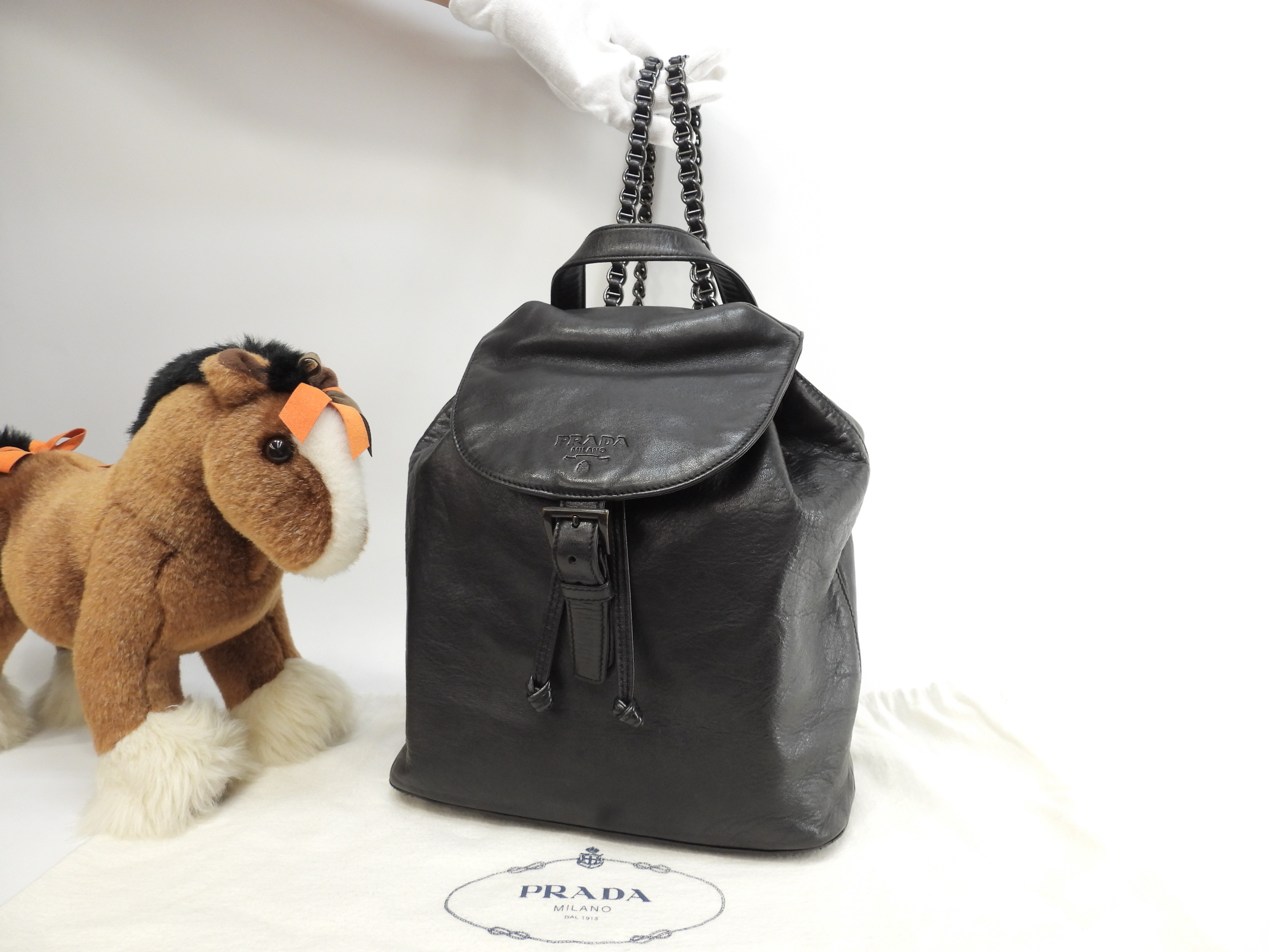 バックパック中 チェーン ナッパレザー黒 リュックサック バッグ@ 3