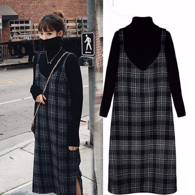 ワンピース セットアップ レディース ニット セーター 2点セット 長袖 膝丈 Aライン ハイネック