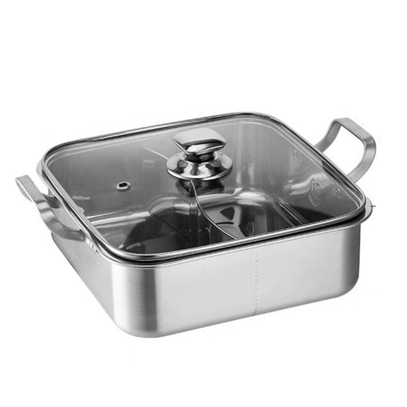 家庭用のデュアルコンパートメントホットポットシャブシャブ用のステンレス製ポット電磁レンジ専用厚肉で大容量の四角形ホットポットバウル商用にも対応