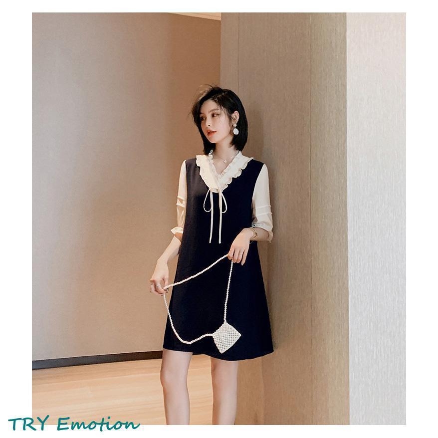 ワンピース レディース 40代 キレイめ 膝丈ワンピース 春夏 五分袖ワンピース リボンvネックフレアスカート オシャレ大きいサイズ 大人可愛い フォーマル 通勤