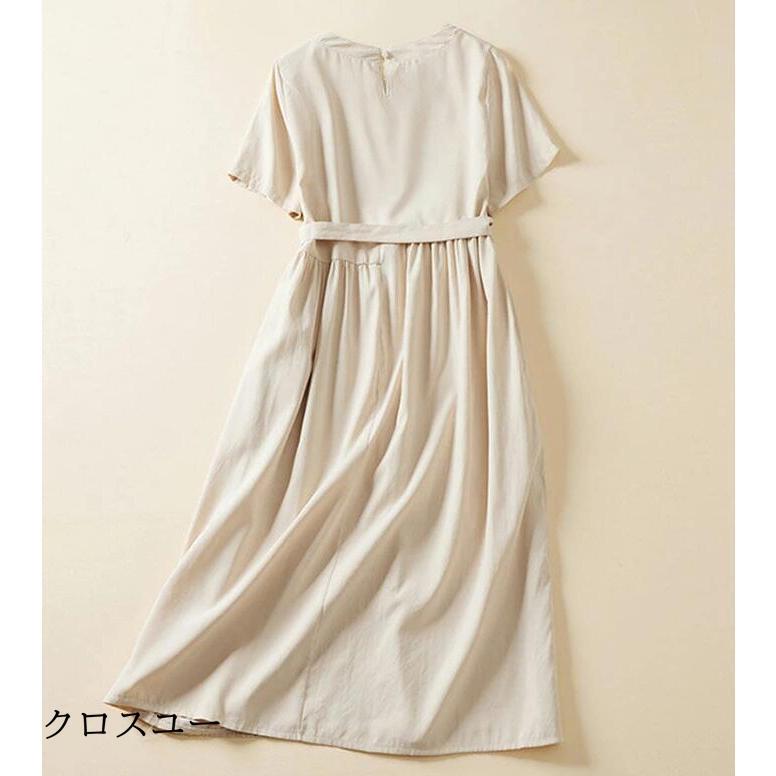 ワンピース シャツワンピース レディース 半袖 夏 ロングワンピース シャツワンピ ハイウエスト 体型カバー クルーネック フレアワンピース カジュアル 通勤 4,810円