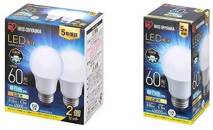 【5個セット】アイリスオーヤマ LED電球 口金直径26mm 広配光 60W形相当 昼白色 密閉器具