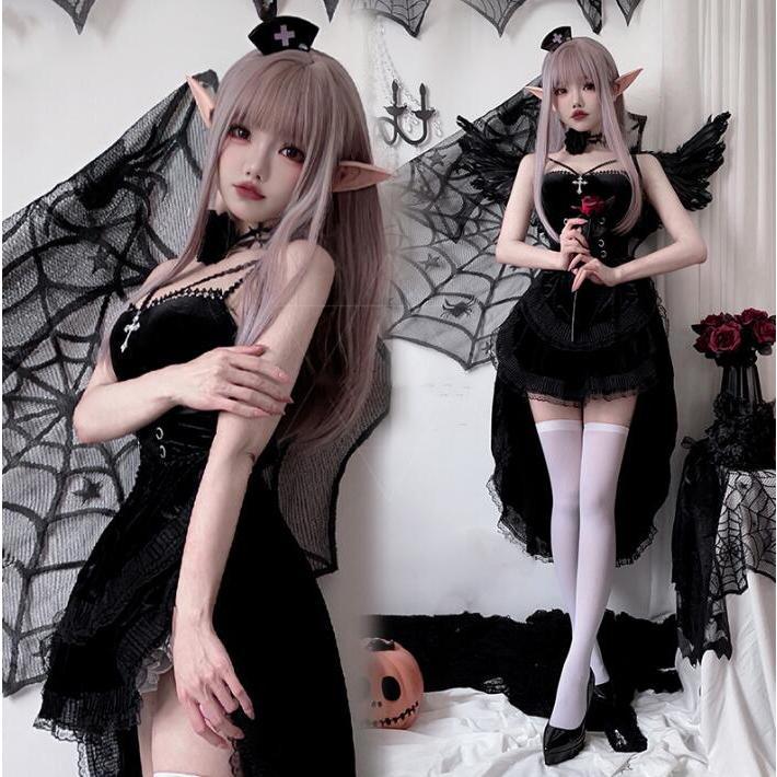 女性 コスチューム ブラッ ドレス 鬼花嫁 ハロウィンドレス 燕尾服 女性 魔女 吸血鬼 コスプレ衣装 レディース ハロウィン ゴシック 悪魔 暗黒風 仮装