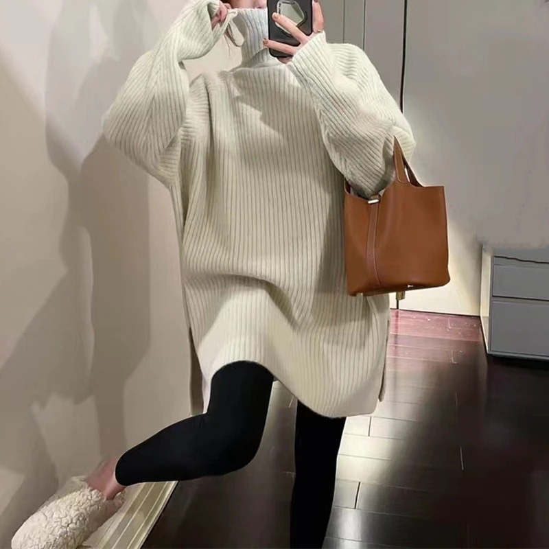 タートルネック 韓国ファッション ニット セーター ベーシックニット トップス ック ニットレディースゆったり スリット インナー レイヤード 長袖 裹起毛 防寒 ニット