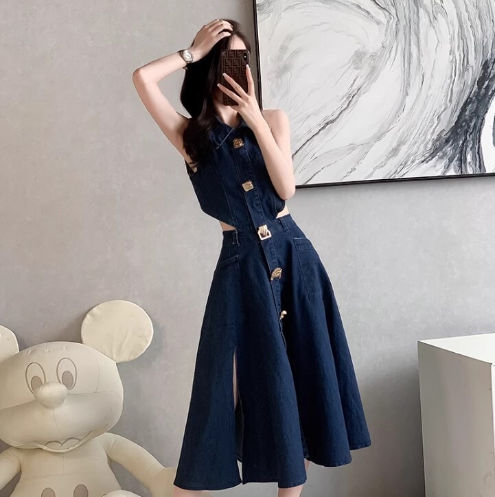 ワンピース デニムワンピース ワンピドレス ロング丈 ノースリーブ デニム かわいい 大人可愛い きれいめ カジュアル 大人 上品 おしゃれ お洒落 かっこいい 大人女子 ラブリー キュート ガーリー