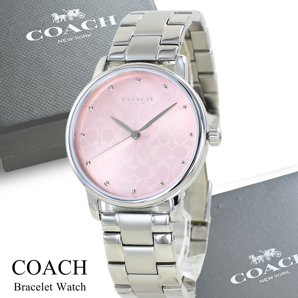コーチ 腕時計 手表 レディース グランド ブランド シルバー ピンク ステンレス シンプル おしゃれ かわいい 2針 アナログ 時計 仕事用 プレゼント 誕生日 結婚祝い 結婚記念日 成人式 入学祝