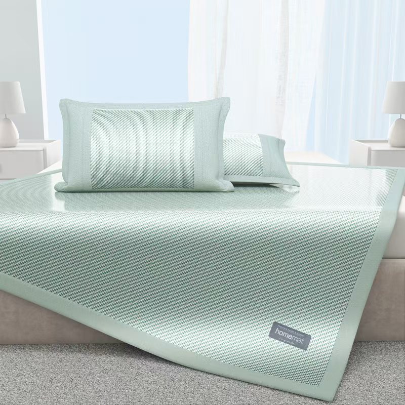 夏季复合冰藤席加厚夏季冰丝凉席三件套空调软席可折叠床笠款