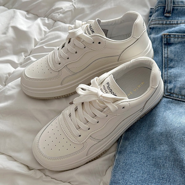 スニーカー 靴ヒモ レースアップ 厚底 レディース 白 スリッポン