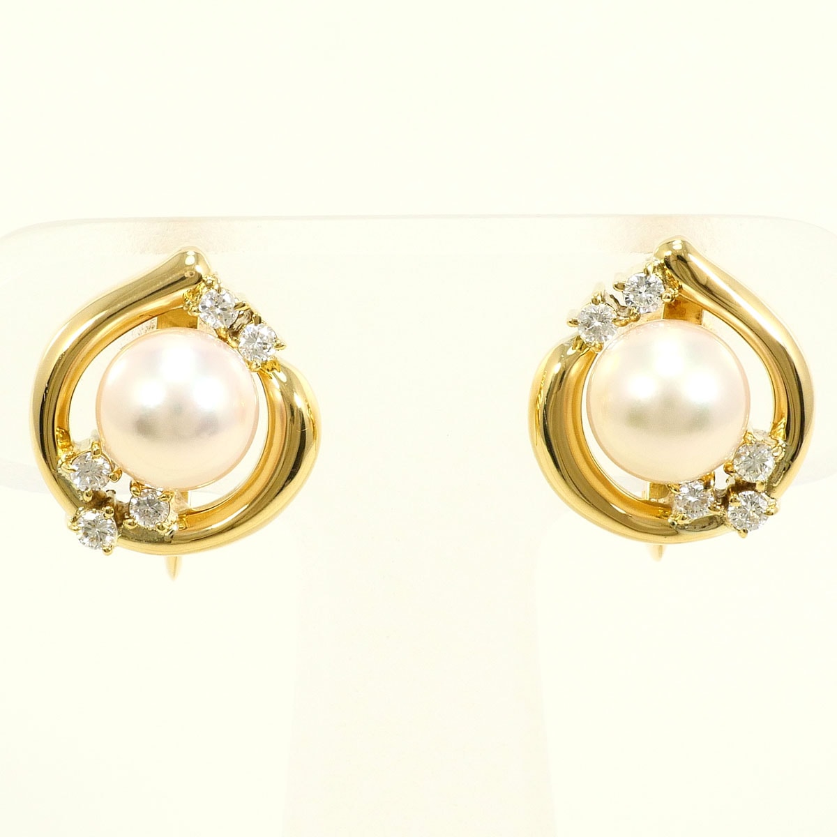 イヤリング K18 18金 YG イエローゴールド アコヤ真珠 ダイヤモンド 0.11 鑑別書 総重量約7.0g 中古