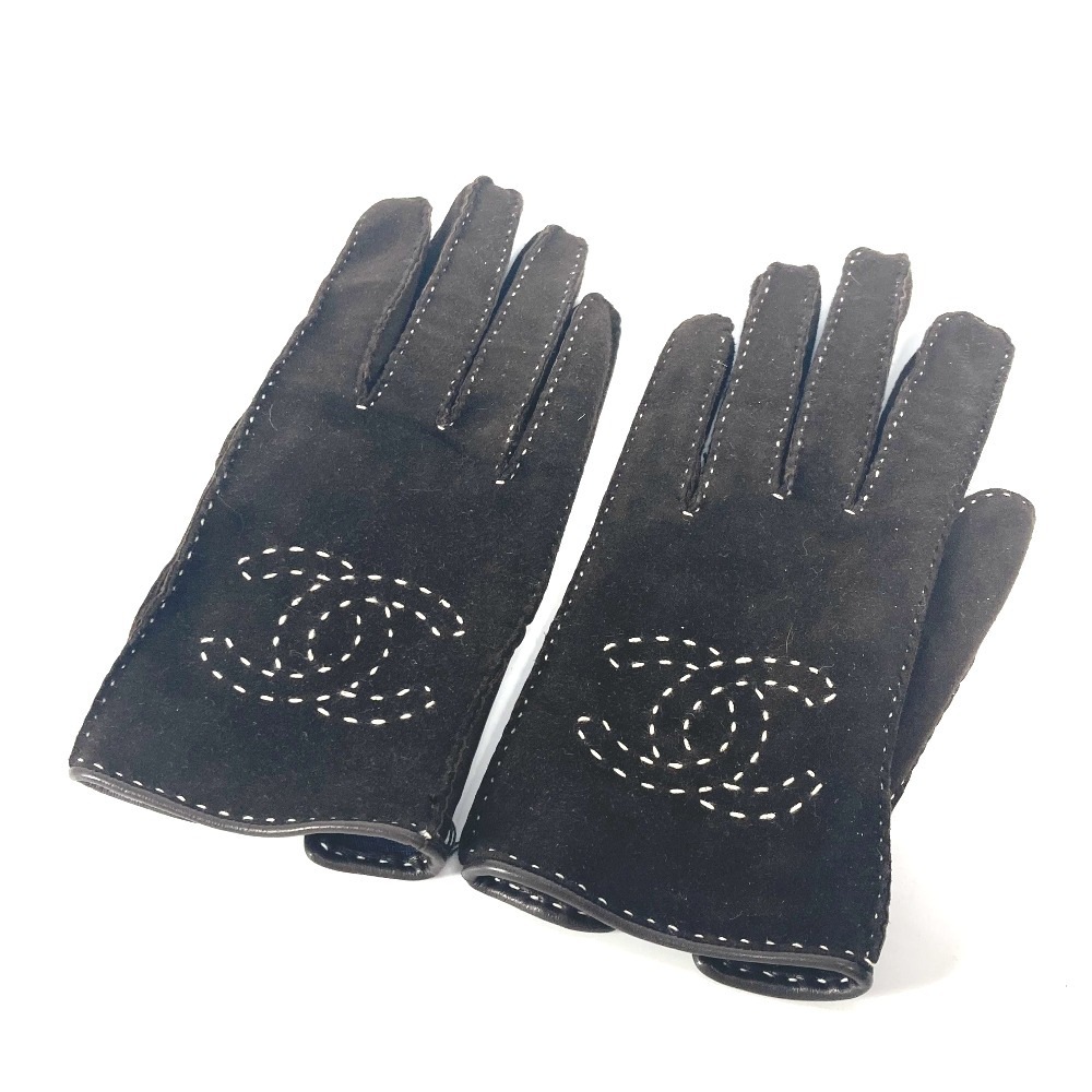 手袋 CC ココマーク ロゴ ステッチ グローブ スエード ブラウン