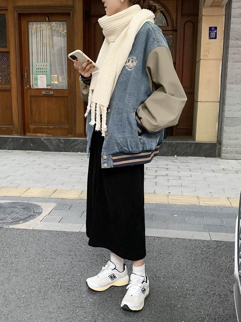 冬 デニム ジャケット アウター ジャケット 上着 ショート丈 袖あり 長袖 ラグランスリーブ Vネック 襟付き シングルブレスト レギュラー ルーズ 伸縮性 ボタン カジュアル おしゃれ レトロ こ